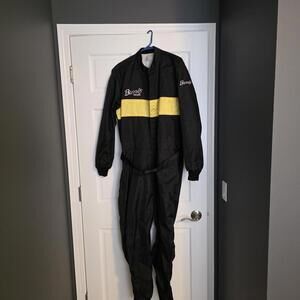 Vtg 90s BURRIS RACING Men's Black Yel Nylon Suit 1pc Jumpsuit Coveralls  M/LR